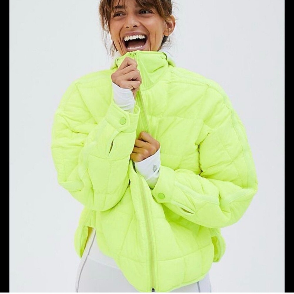 NWT Free people Pippa packable puffer jacket coat XS highlighter yellow